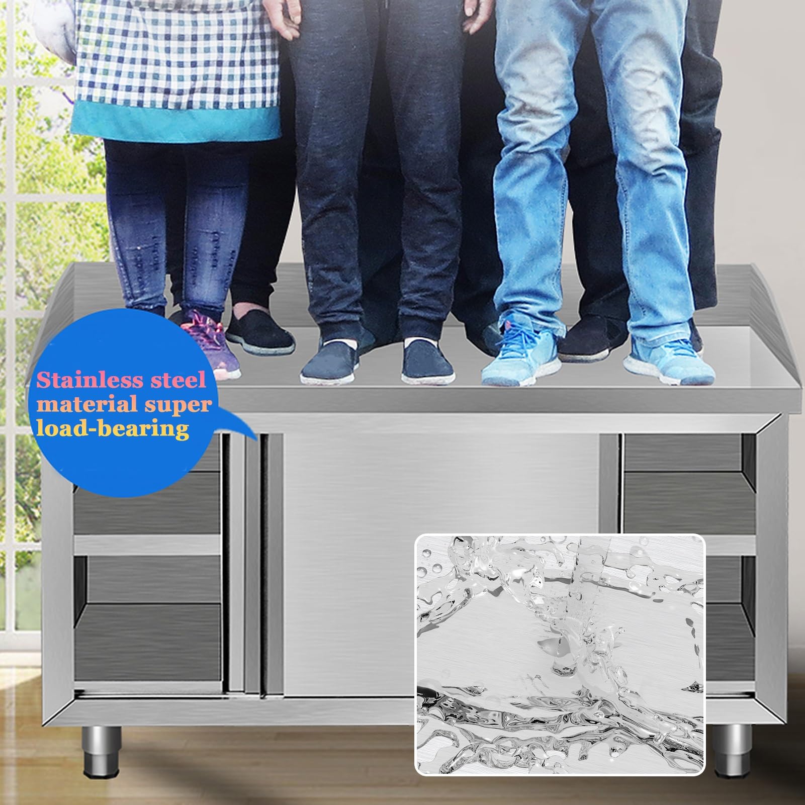 Edelstahl Arbeitstisch Küche, Hochleistungs-Vorbereitungstisch mit Schiebetüren und Spritzschutz, Multifunktionaler Vorbereitungstisch, Schneidetisch mit Lagerschrank, for Restaurants(80x60x80c