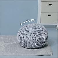 Vista 3 de Urban Lifestyle Puf de punto redondo - Algodón tejido a mano, azul claro