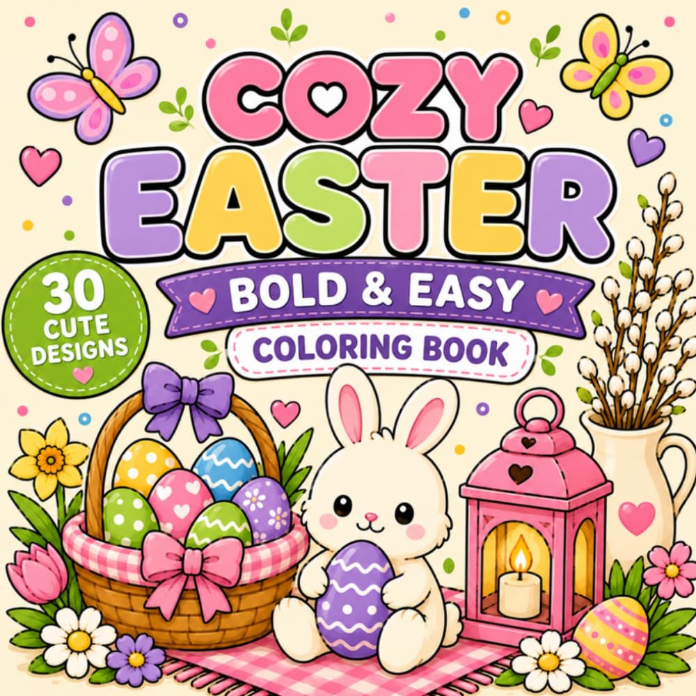 Cozy Easter Coloring Book: 30 Cute and Simple Easter Designs (Cozy Bold & Easy Coloring Books)