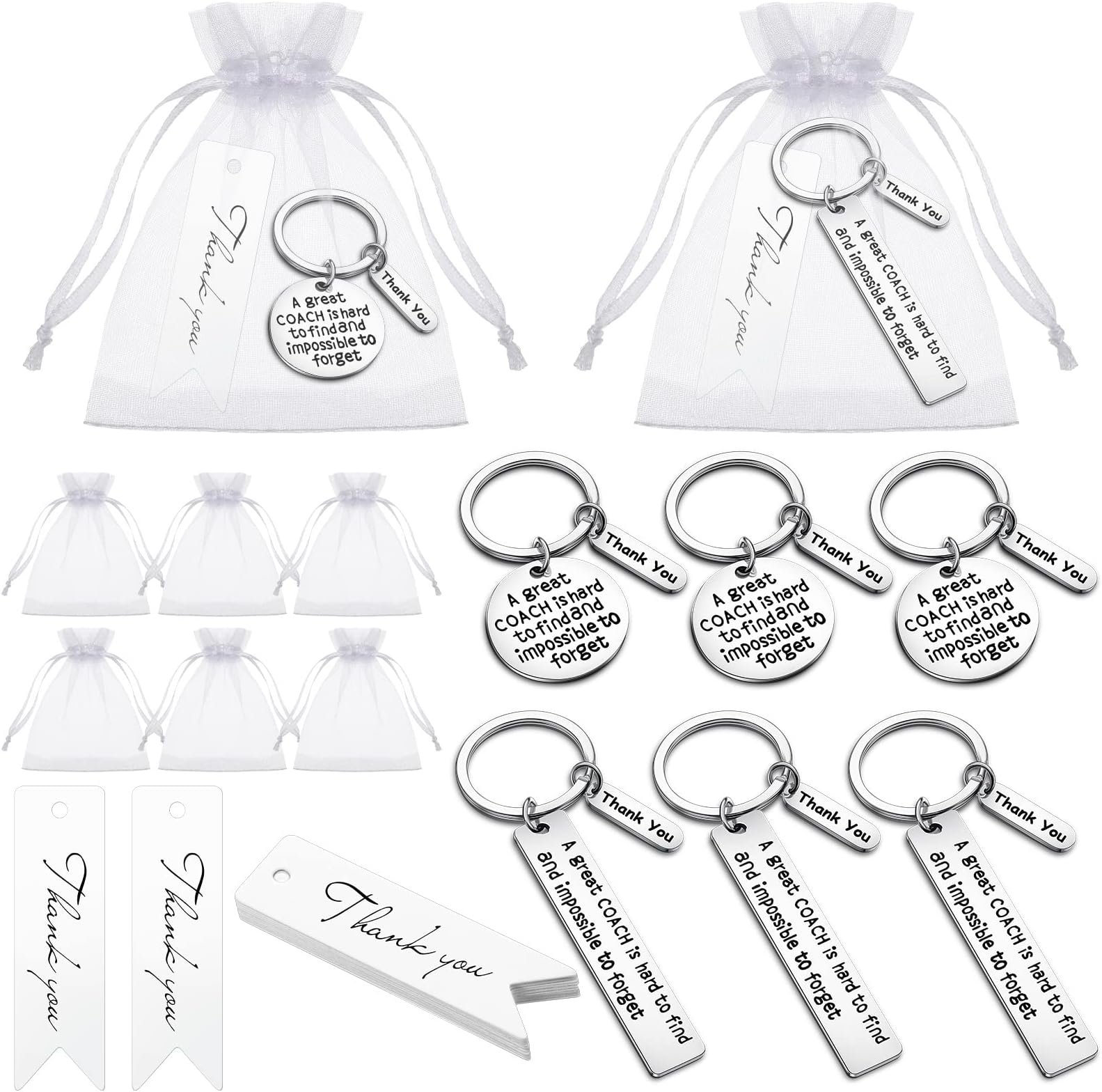 Yinkin6 Pcs Coach Keychain Bulk Basketball Thank You Coach Gifts Employee Appreciation Keychain for Men Women Sports Fan Soccer Football Swimming Volleyball Coworker