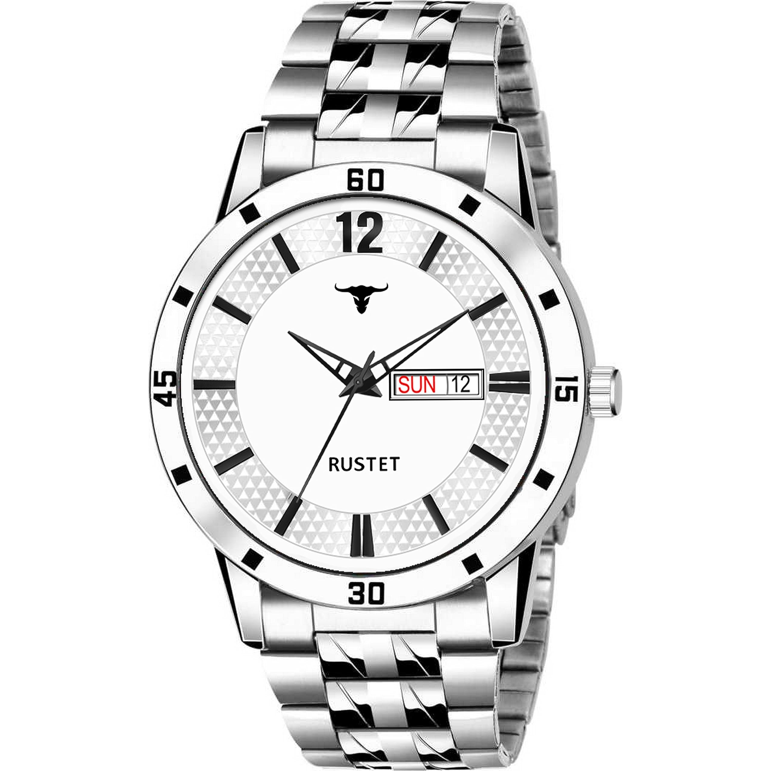 RUSTET Analogue Mens Day and Date Watch (White Round Dial Silver Strap,RS2292) (B0CCNS2T9K) Amazon Price History, Amazon Price Tracker