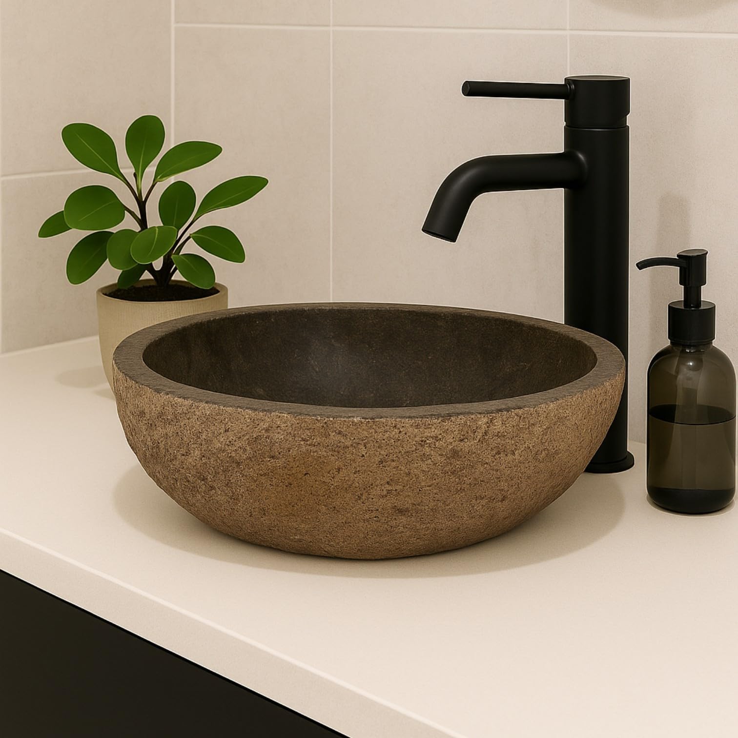 Lendo Online Washbasin oval (30-35) x(25-30) cm river stone - natural stone rust coloured - sink for bathroom - sink - wash bowl - unique shape and color!