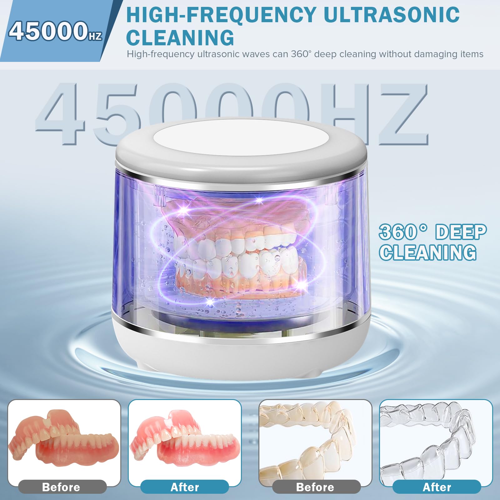 Limpiador ultrasónico U-V para prótesis, EnGiTores máquina de limpieza ultrasónica para dentaduras postizas, protectores bucales alineadores cabezales de cepillo dientes dispositivo limpieza (white)