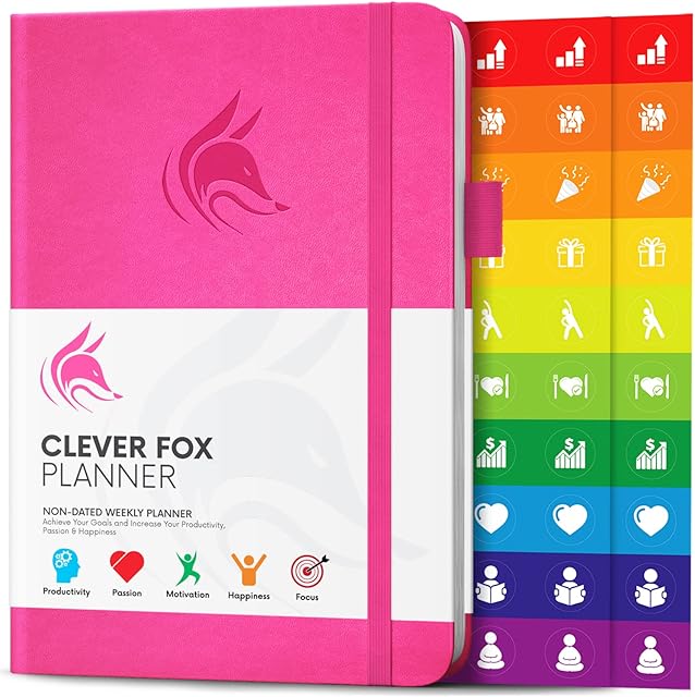 Clever Fox Planner - Weekly & Monthly Planner to Increase Productivity, Time Management and Hit Your Goals - Organizer, Gratitude Journal - Undated, Start Anytime, A5, Lasts 1 Year, Hot Pink (Weekly)