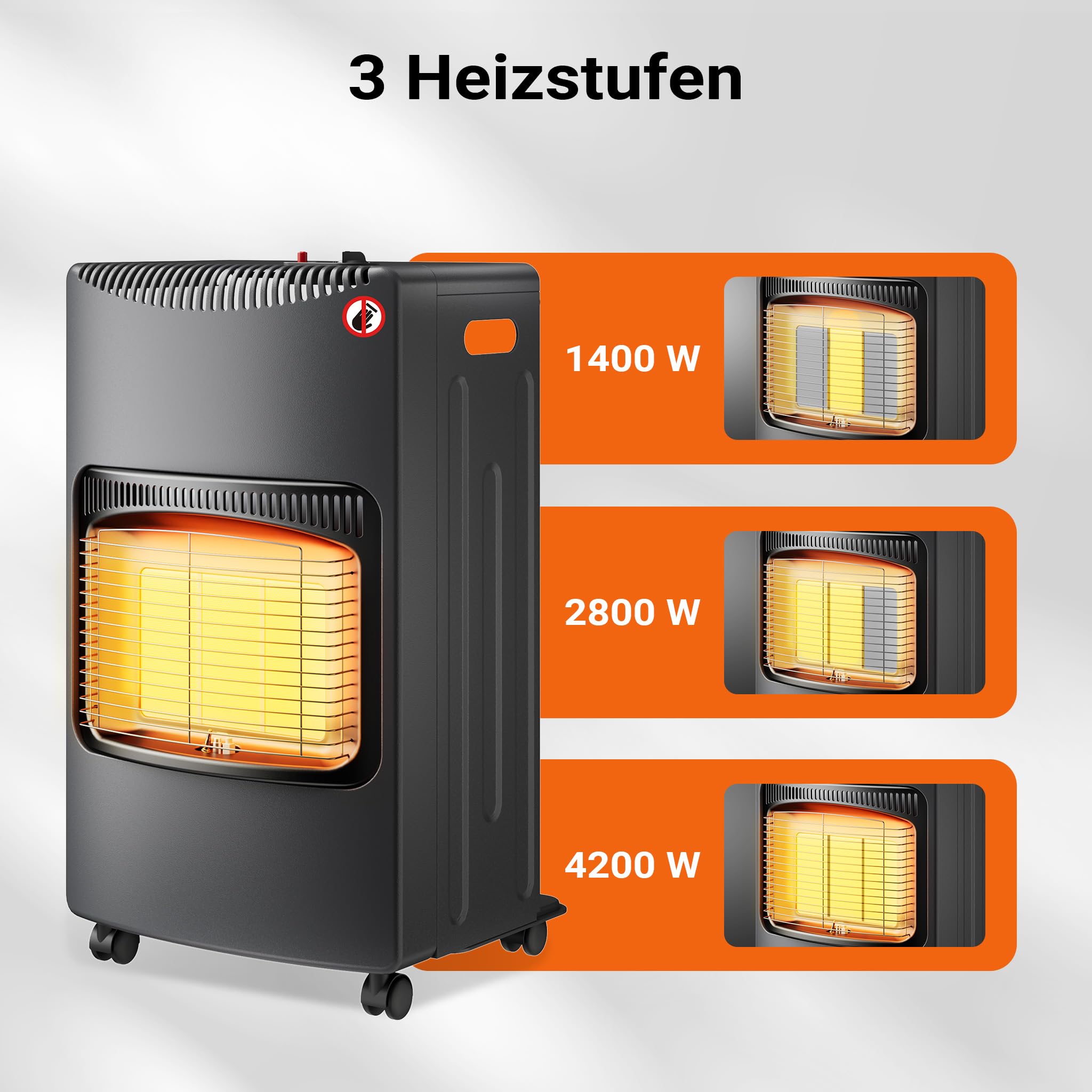 Wiltec mobile Gasheizung 4,2 kW, Gasheizstrahler 42 x 45 x 75,7 cm, Heizstrahler Innenraum mit Kippschutz, ODS und Rollen, Gasheizer kompatibel mit 13 kg Gasflasche