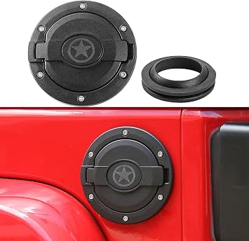 Hoolcar Gas Tank Cap Cover Fuel Filler Cover for JK Gas Cap for Jeep Wrangler JK & Unlimited 2007-2017 Sport Rubicon Sahara, Five Star