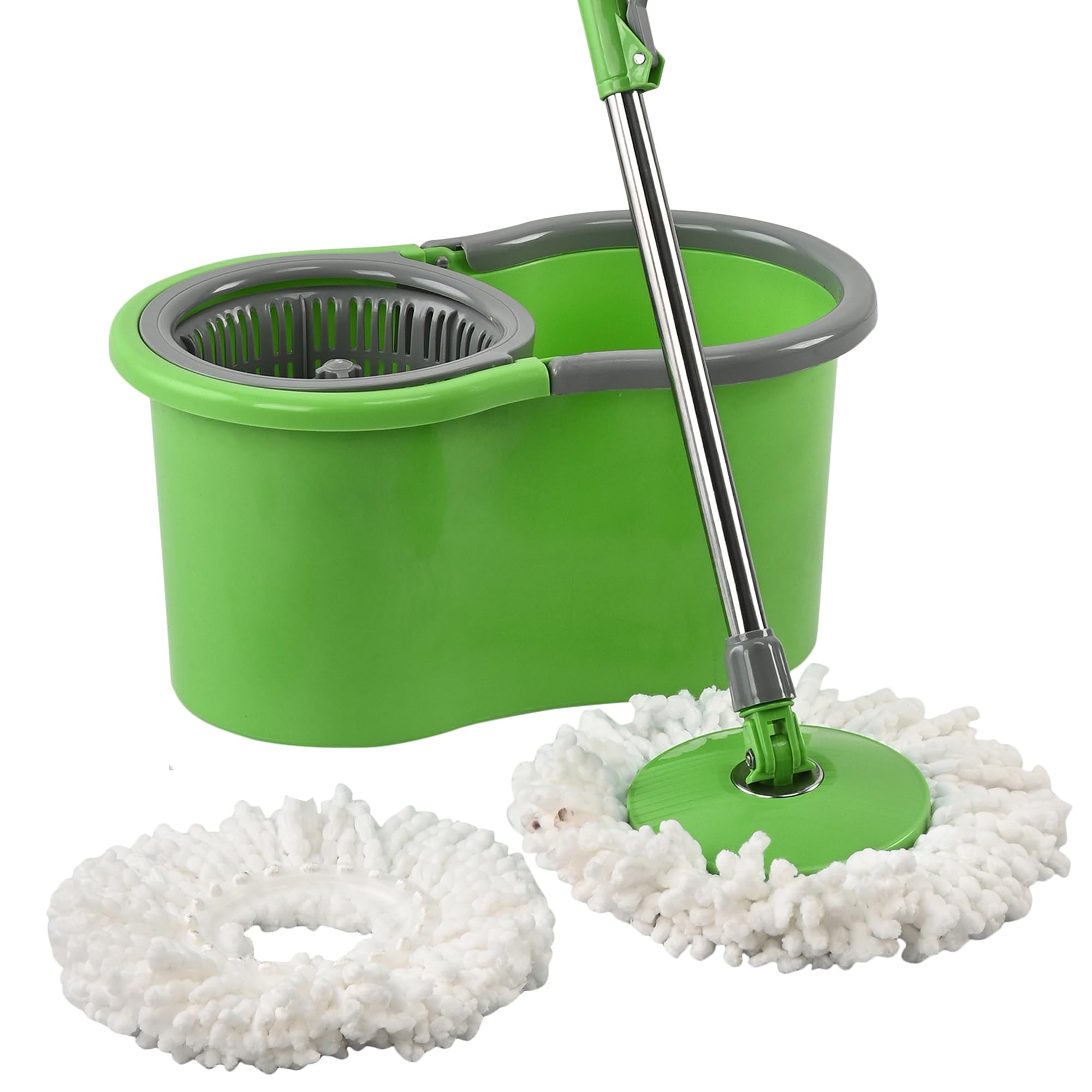 Kuber Industries Plastic Spin Mop Bucket | Extendable Handle Moppers for Cleaning Floor with 2 Refills | 360° Floor Cleaner Mopping Machine Set for Home & Office | Pocha Stick - (Green)-image-15