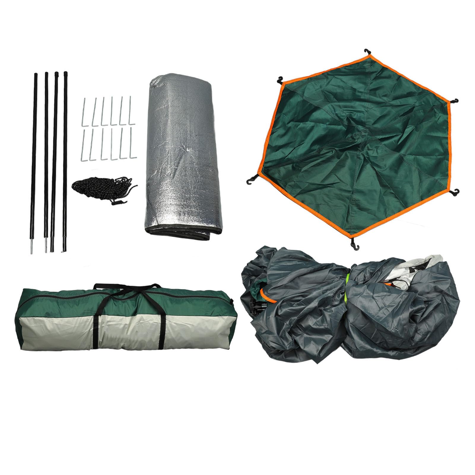 Tente camping automatique tissu Oxford avec grand abri soleil hexagone
