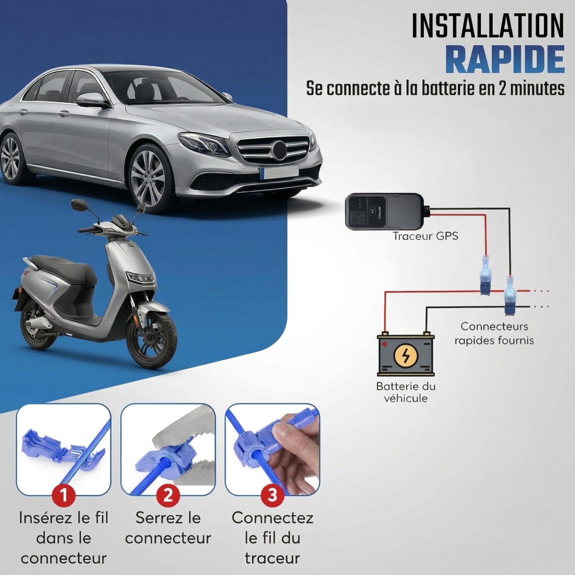 Traceur GPS Voitures et Motos – sans Frais mensuels, sans Recharge – App Mobile + abonnement 5 Ans Inclus – Tracker GPS véhicules, Scooter et Moto – Localisation en Temps réel & alertes