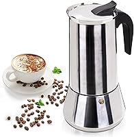 Vista 10 de Cafetera Moka de acero inoxidable, 9 tazas de 450ml (15.2 fl oz), cafetera de café expreso para estufa, cafetera estilo clásico italiano, Greca