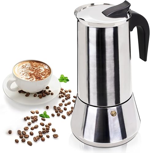 Cafetera Moka de acero inoxidable, 12 tazas de 20.3 fl oz, cafetera de café expreso para estufa, cafetera estilo clásico italiano, Greca, Cafetera,