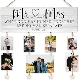 Orchroma Couple Picture Frames Collage Wall Decor,Christian Wedding Picture Board,Christian Wall Art,Photo Collage Frame for Wall,Picture Hanging Kit,Hanging Photo Display with Clips