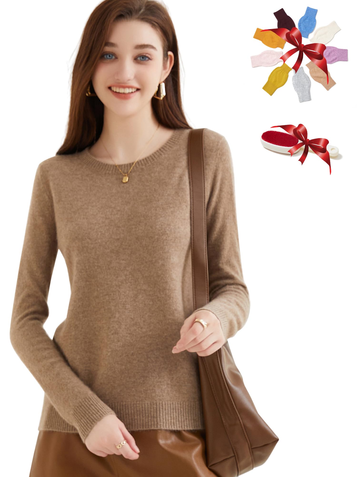 Chanyarn Maglione da Donna 100% Cashmere Autunno Inverno Girocollo Super Caldo Leggero Maniche Lunghe Pullover in Maglia