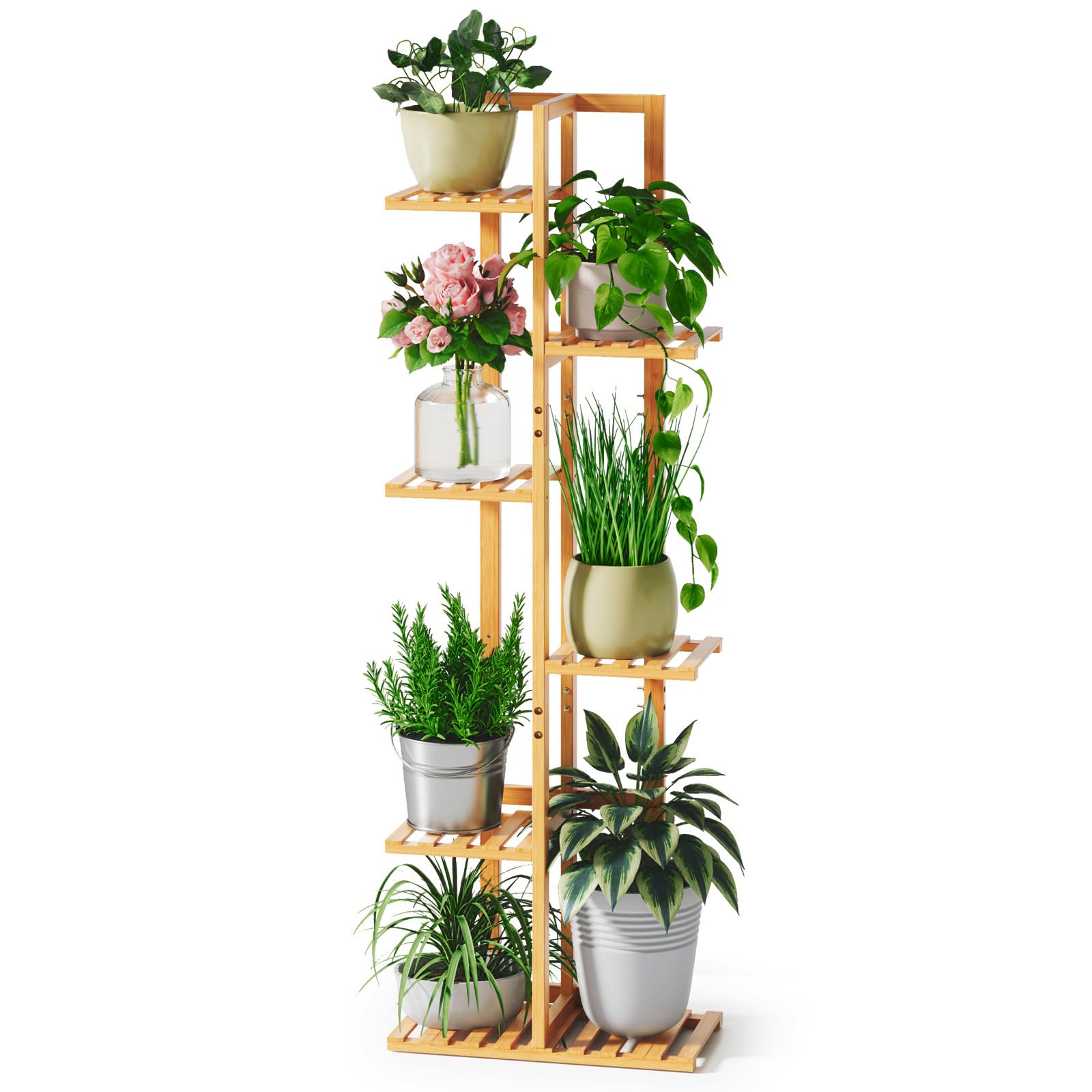 rossny 48 inch talll plant stand indoor, 6 tier 7 potted bamboo plant stands for indoor plants, corner plant stand, plant shelf for indoor, tiered plant stands, indoor plant holder, natural