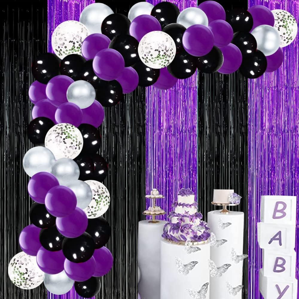 Amazon.com: Purple Black Party Decorations, Purple Black Foil Fringe ...