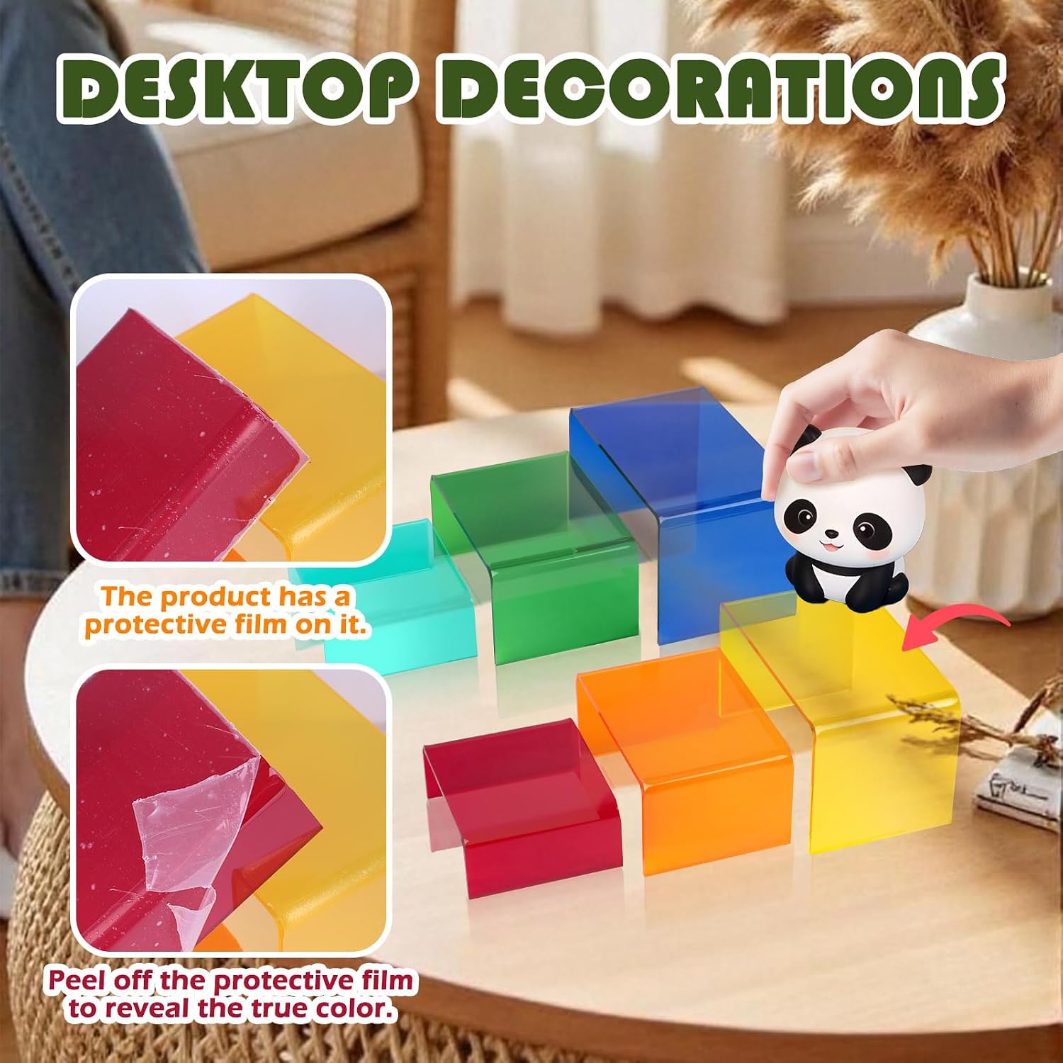 6 Pieces Colorful Acrylic Display Risers, 3 Size Transparent Color Shelf Riser, Rectangular Acrylic Display Stand for Dessert Cupcake Collectibles Figures Jewelry Perfume (6 Colors)