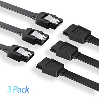 SATA Cable III Nylon Braided for SSD HDD Data, Black Red Blue 3 PCS 6Gbps Straight Angle 15 Inch Sata Data Cable Compatible for SATA Hard Drive CD Driver, CD Writer