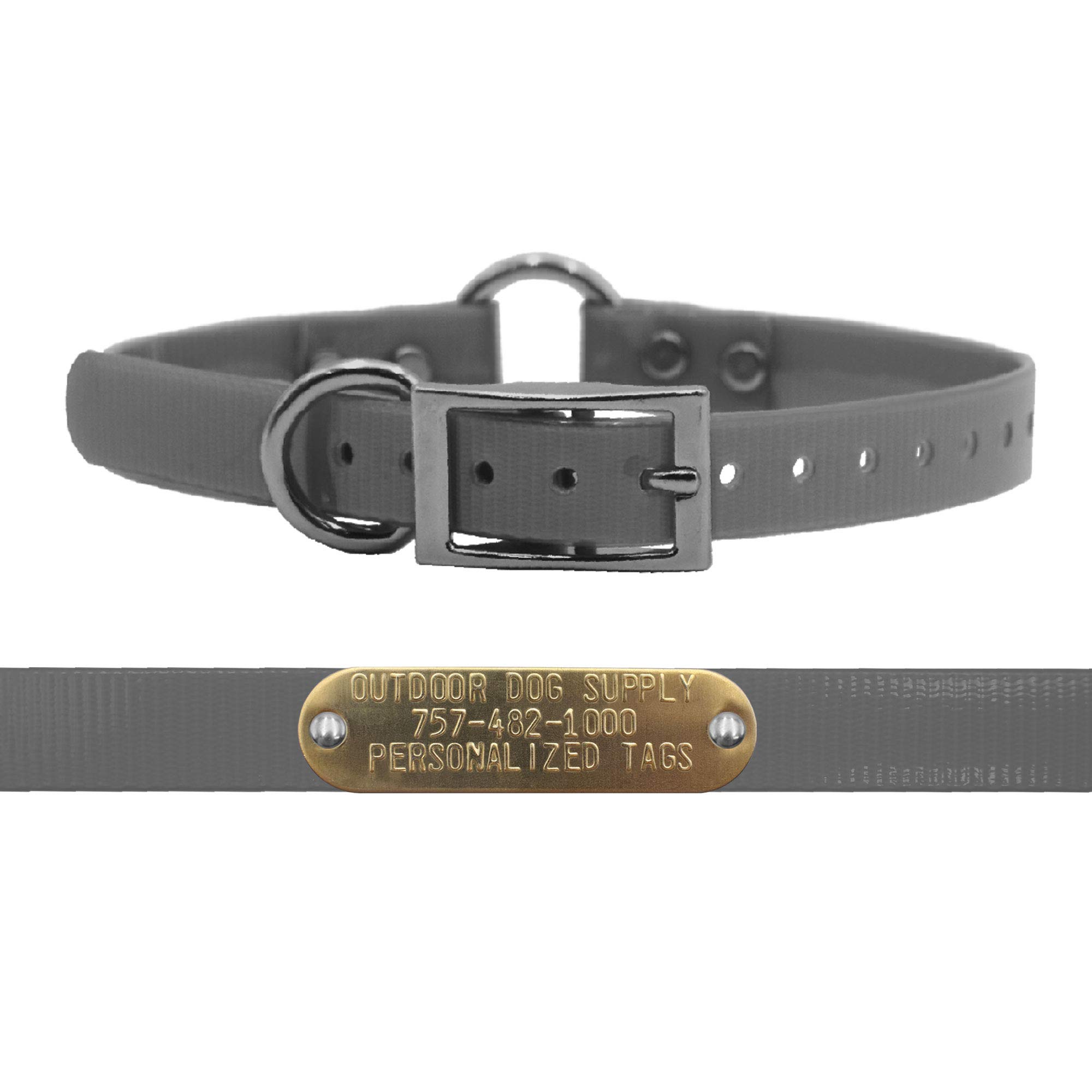 3/4" Solid Premium Glow Tuff Center Ring Dog Collar with 3/4" Tag (Silver 18" Long)