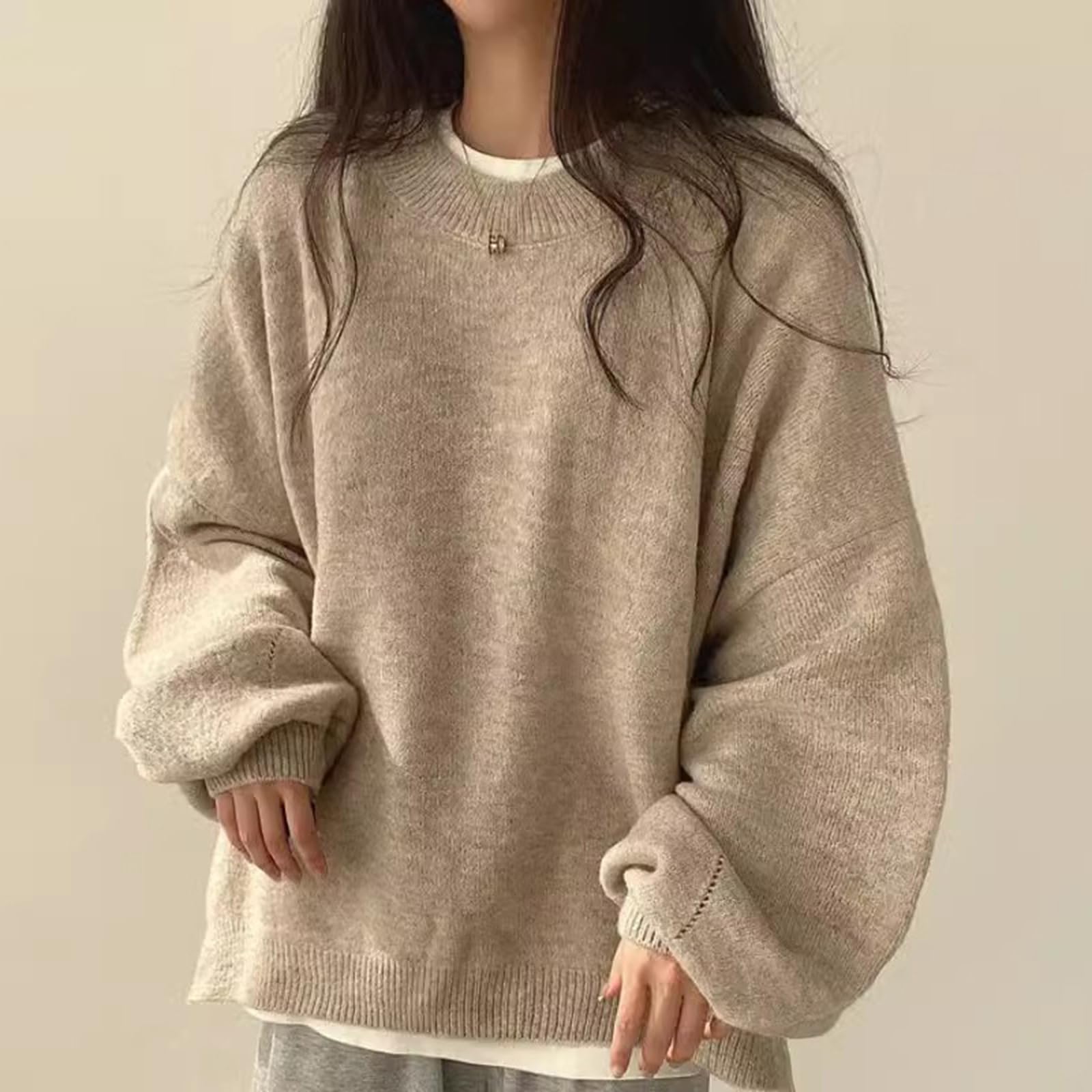 Générique Pulls Oversize à col Rond pour Femmes, Pull à Manches Longues en Maille épaisse, Blouse Ample décontractée et Douce