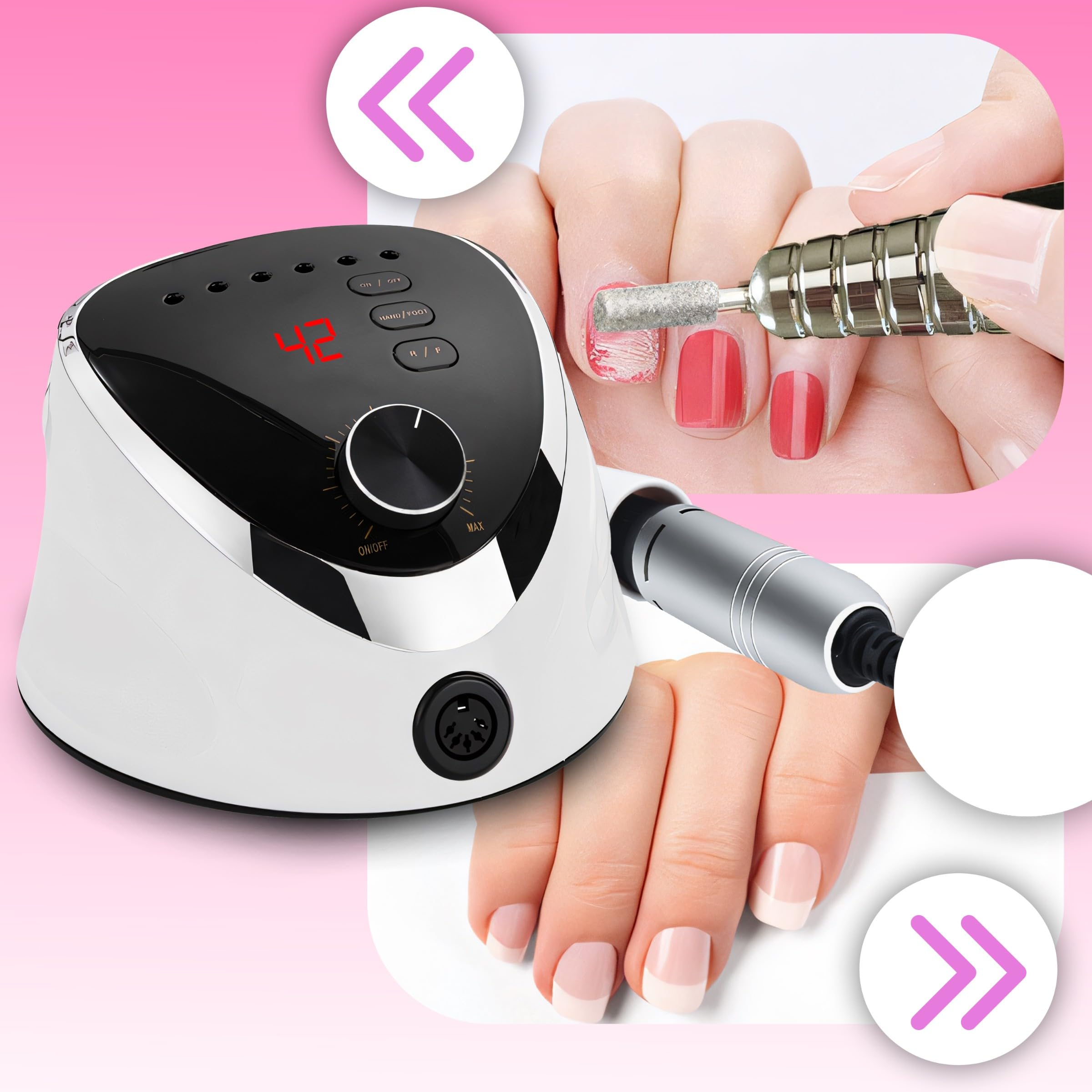 Retoo Fresa per Unghie 35000 giri/min, 6 Testine Di Levigatura, Fresa elettrica lima professionale con display a LED, fresa in gel, callo, rimozione manicure, pedicure, velocità regolabile, nero