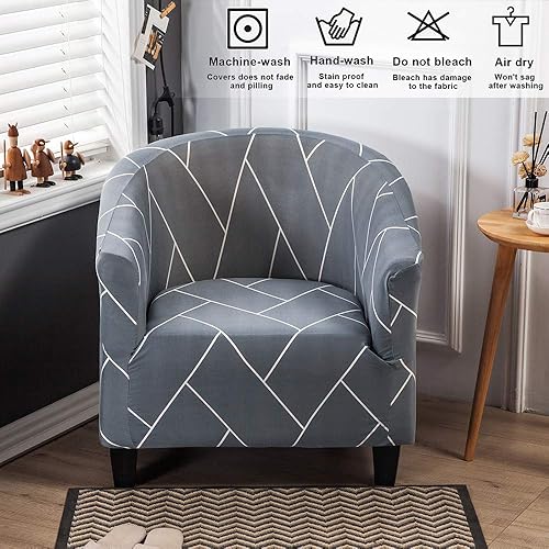 Miniatura 5 de MIFXIN Funda elástica para silla de club, 1 pieza, de elastano suave, extraíble, lavable, protector de muebles para sala de estar, hotel (gris azul)