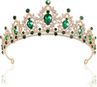 CAVETEE Crown for Women, Tiaras and Crowns for Women Green Princess Queen Crown Crystal Headbands Hair Accessories for Bridal Birthday Prom Party