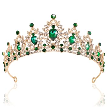 CAVETEE Crown for Women, Tiaras and Crowns for Women Green Princess Queen Crown Crystal Headbands Hair Accessories for Bridal Birthday Prom Party