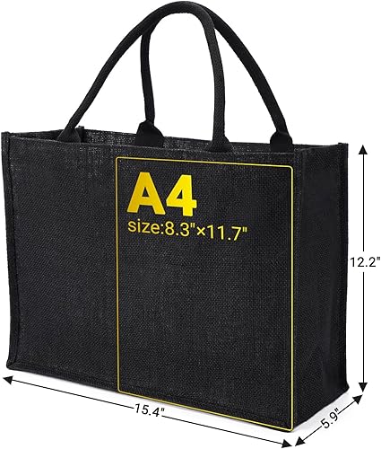 Miniatura 2 de Segarty Bolsas de mano, paquete de 3 bolsas grandes de yute de arpillera negra reutilizable, bolsa de regalo con asas, bolsa en blanco a granel para