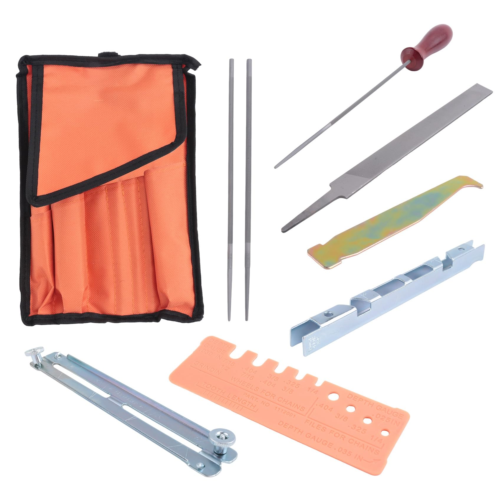 Tiyao 10Pcs Chainsaw Sharpener File Kit,Wood Handle,Files,Depth Gauge,Round Files,Filing Guide For Sharpening Chain Saw Blades