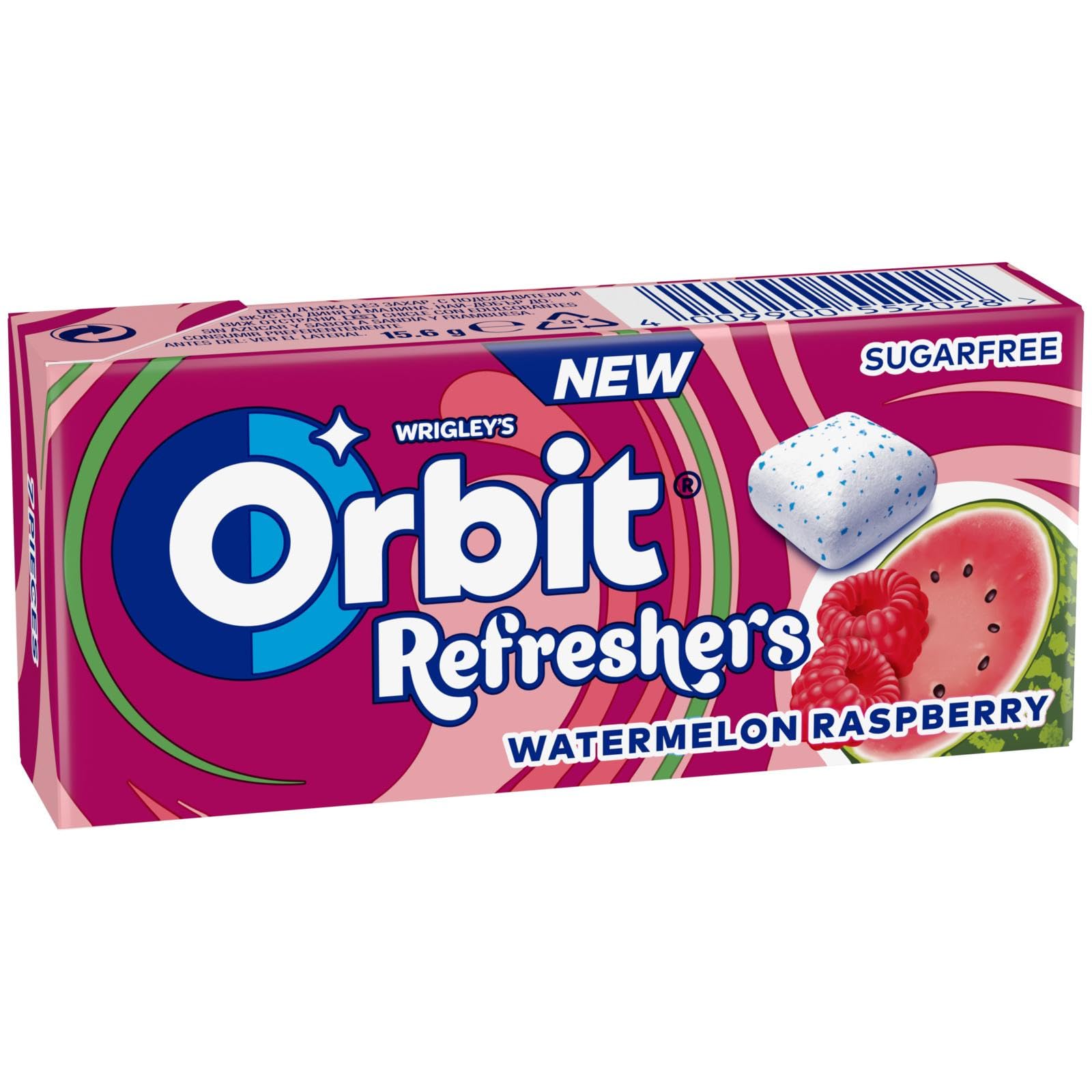 Orbit Refreshers Chicles sin azúcar sabor sandía y frambuesa, 16 paquetes