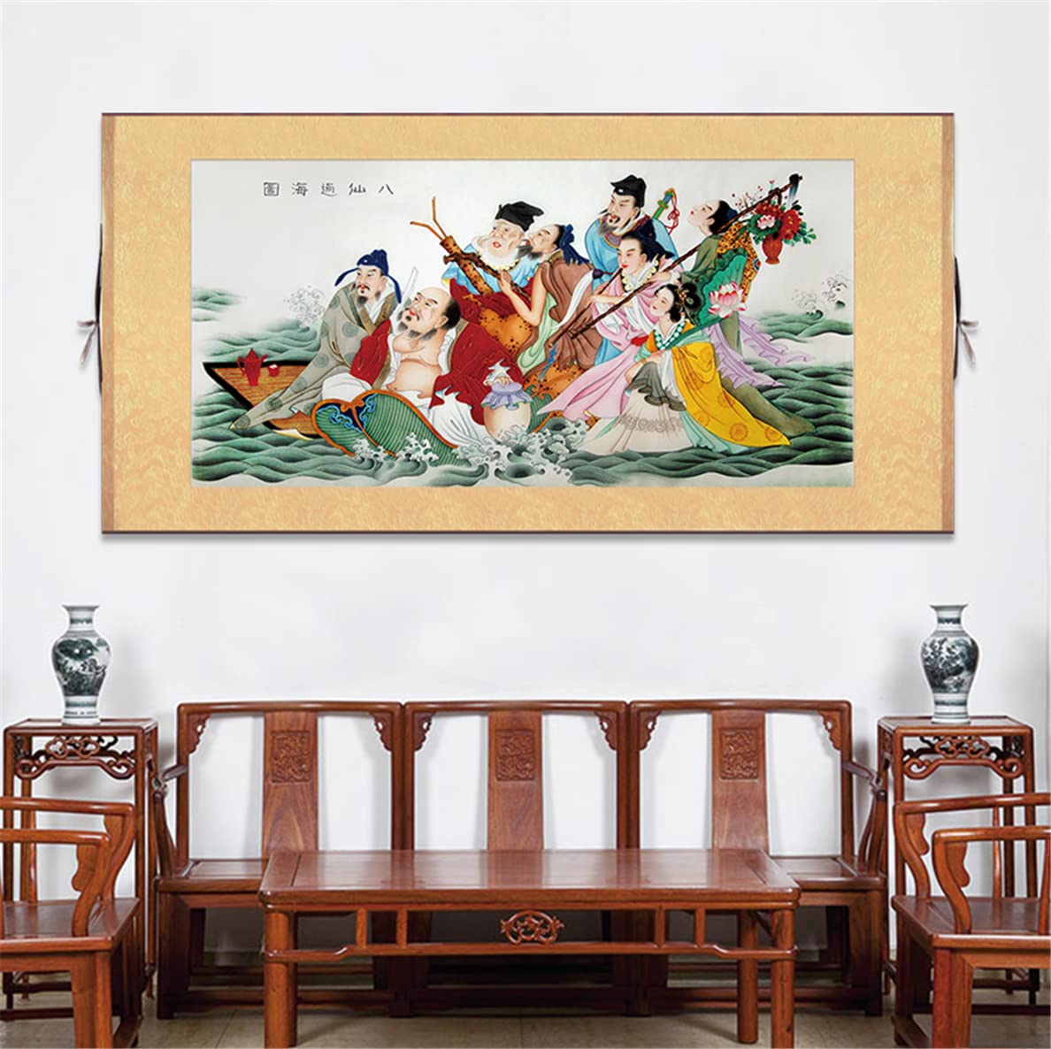 Amazon.co.jp: UXOWOXU 中国アート 壁装飾 中国道教 絵画 アート 海を