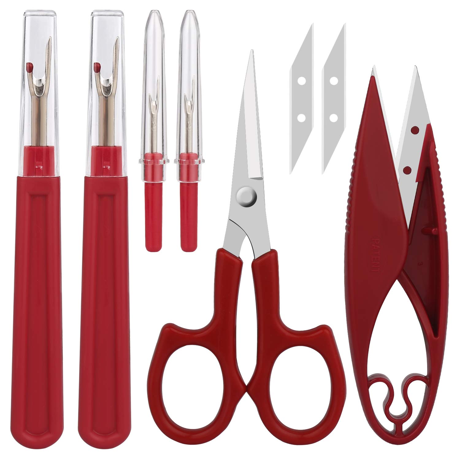 Sewing Seam Ripper Tool,Stitch Remover and Thread Cutter with 2Big+2Small Seam Rippers,1 Pack Thread Snips,1Pack 5”Scissor