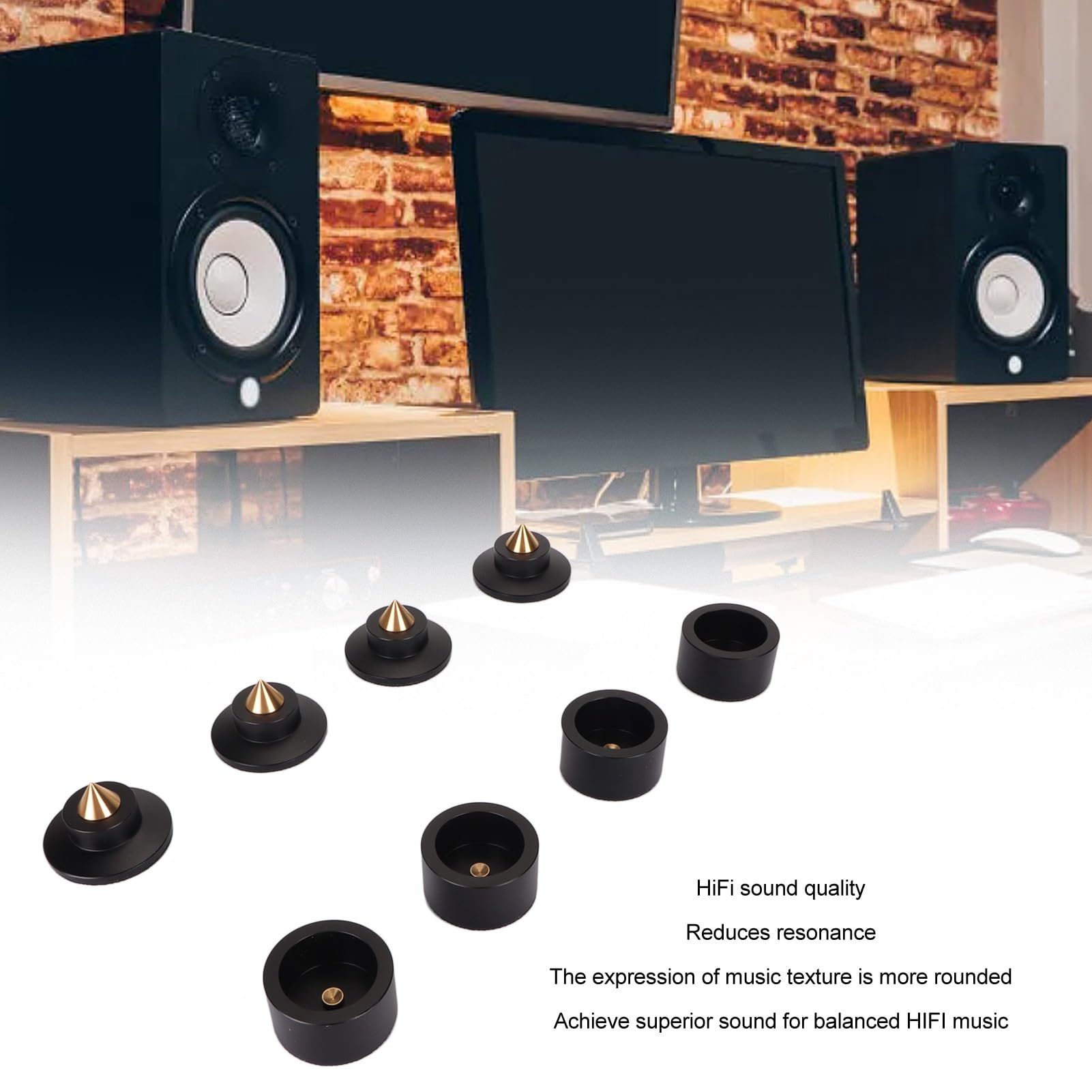 Piedini Isolanti per Altoparlanti HiFi Cuscinetti Ammortizzanti Premium per Giradischi Amplificatori Lettori CD 4 Pezzi Alluminio Rame (Nera)