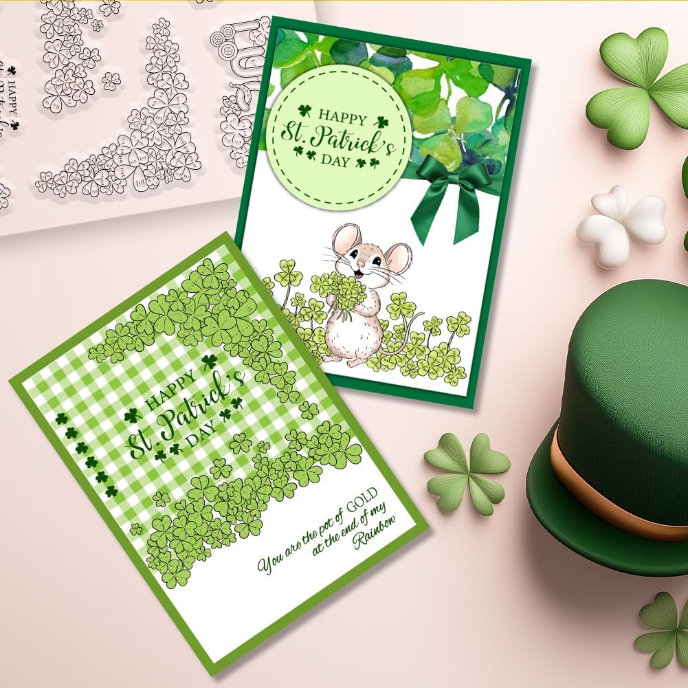 ORIGACH Saint Patrick's Day Shamrocks Mouse Clear Stamps for Card Making image 5