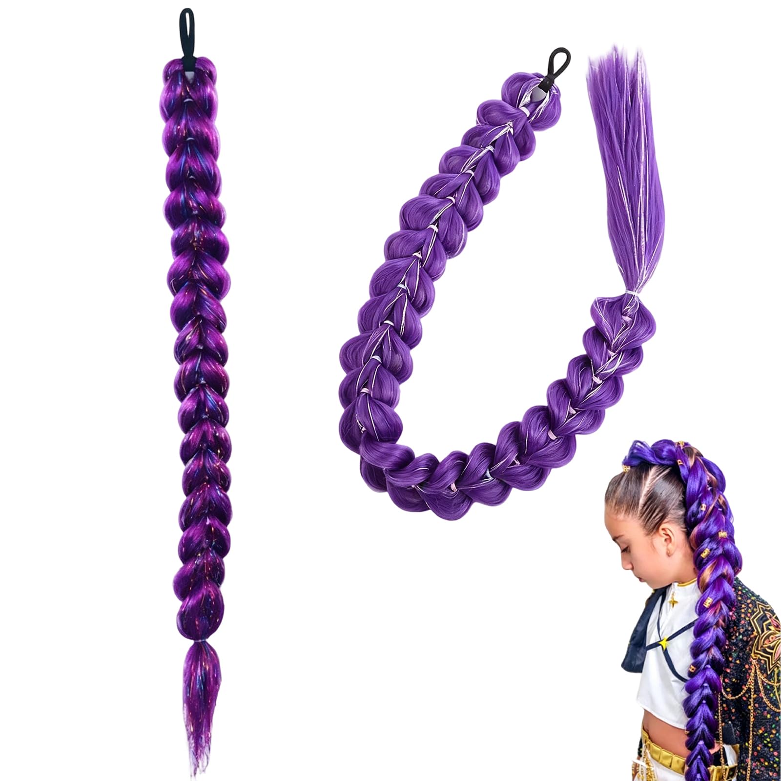 2 PCS Purple Hair Extensions, Purple Hair Color, Colored Hair Extensions for Cosplay Events and Fashion Styling, 65 cm Length-image-34