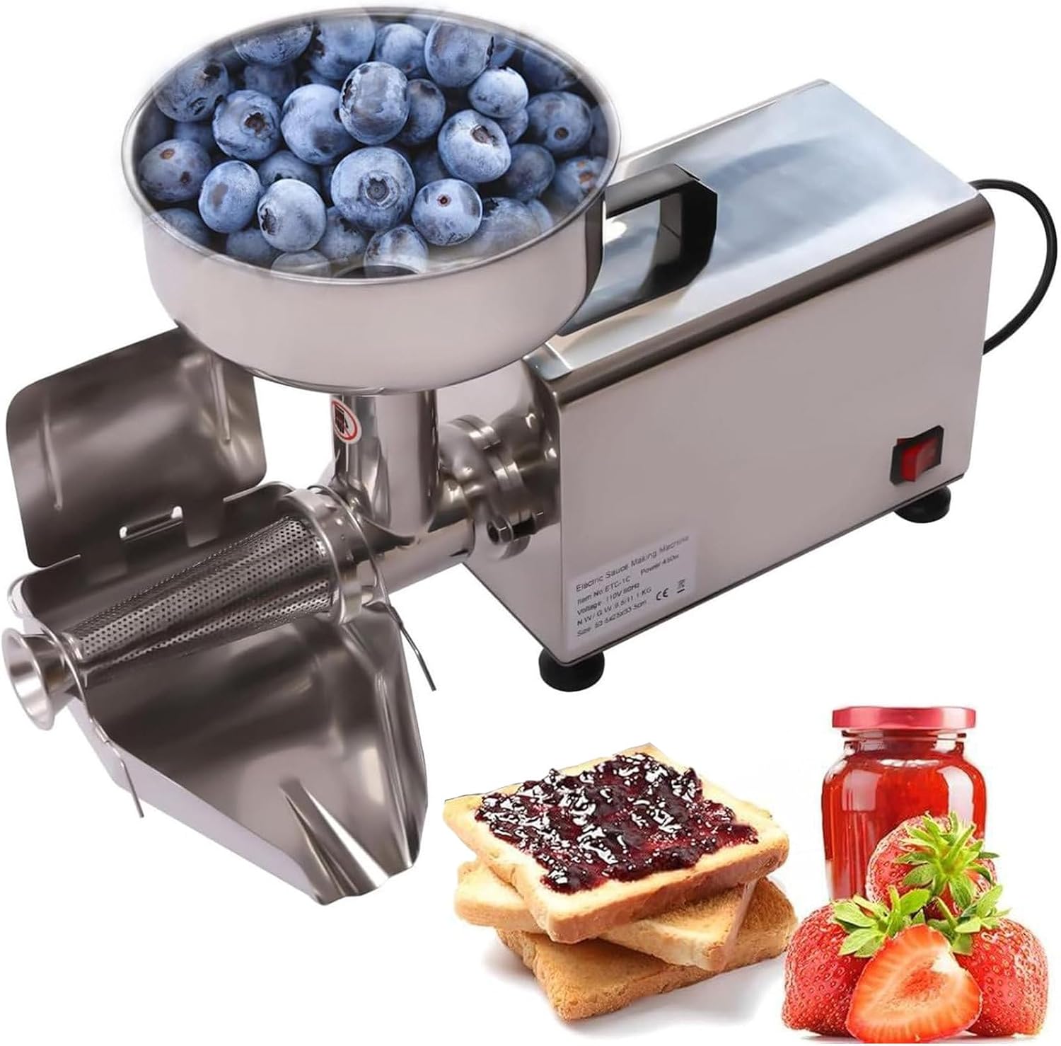 ommercial Tomato Strainer Machine,Stainless Steel Food Strainer and Sauce Maker,Electric Fruit Press Squeezer Jam Machine,for Canning Tomato Purees,and Strawberry Blueberry Sauce