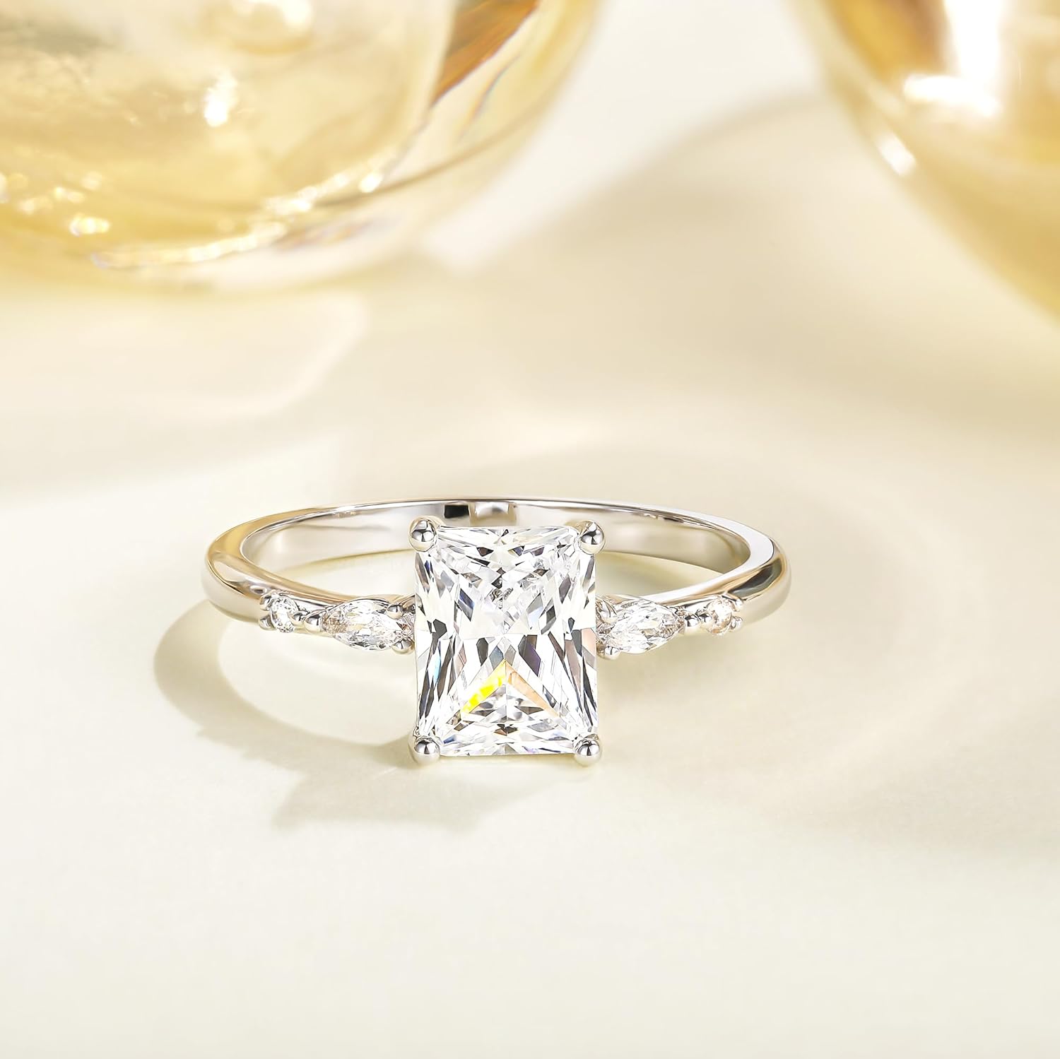 TIGRADE 3CT Engagement Ring for Women Radiant Cut Cubic Zirconia Wedding Band CZ Promise Anniversary Ring Size 3-12.5 - Image 2