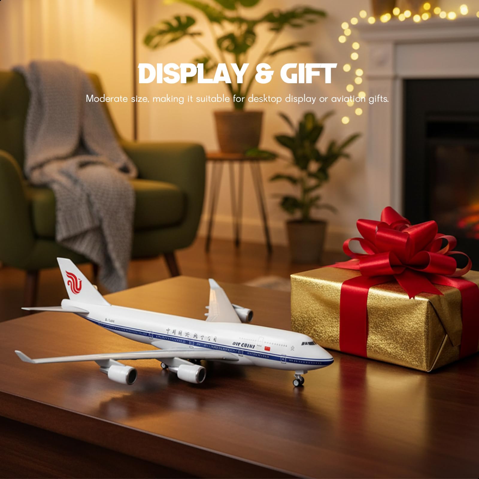 1/240 Air China 747 Modèle d'avion Boeing 747 avec support (longueur 12 pouces) Kit de modélisme préfabriqué pour adultes - Cadeaux créatifs du monde de l'aviation