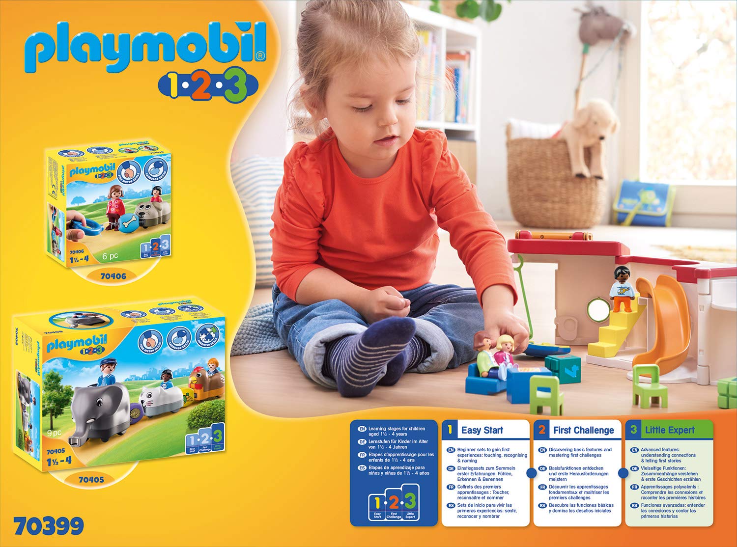 PLAYMOBIL 1.2.3 70399 Mein Mitnehm-Kindergarten mit Schaukel, Karussell und Rutsche, mit Tragegriff zum Zuklappen und Mitnehmen, ab 1 Jahr