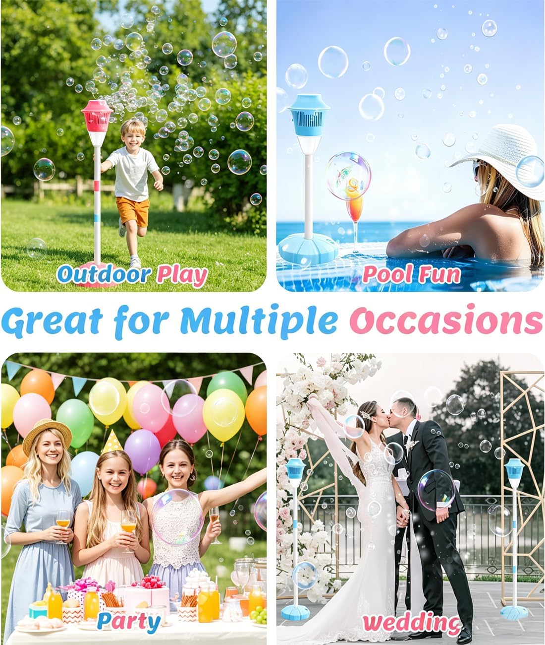 Bubble Machine for Kids, 47" Rechargeable Automatic Bubble Blower with Adjustable Speed 360° Output Leakproof Design Easy Clean Non-Clogging Bubble Maker for Parties Backyard Weddings Pets (Mix)