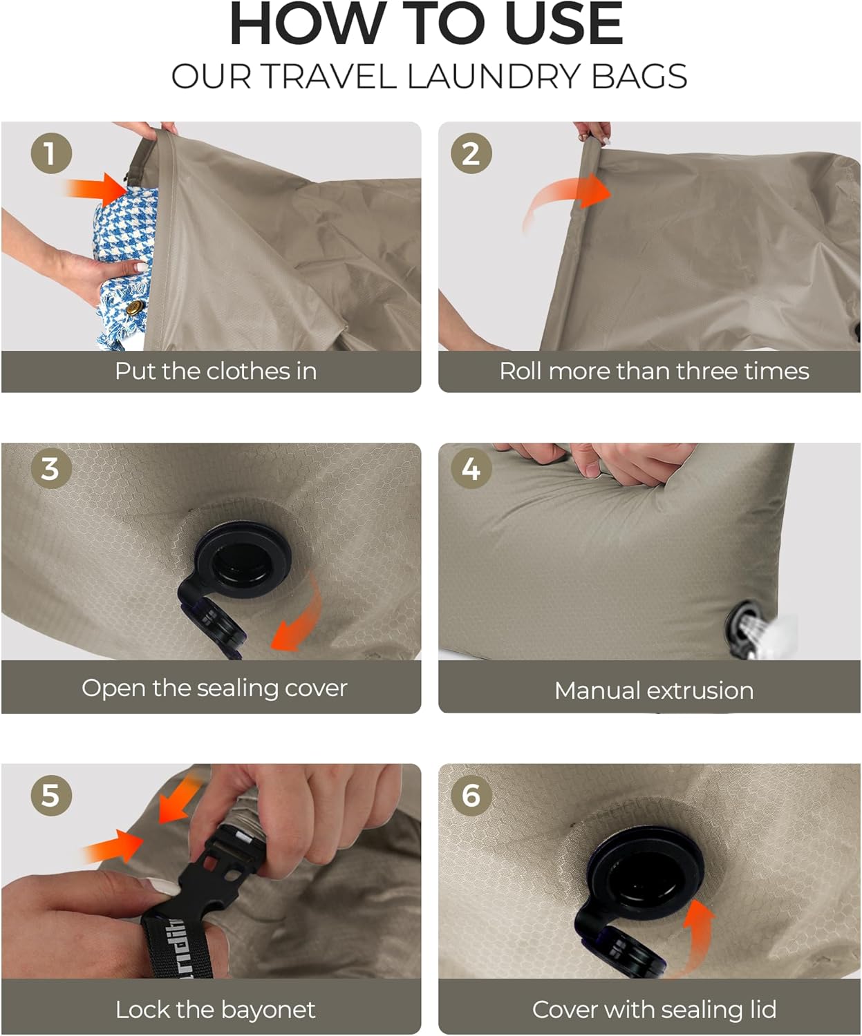 Travel Laundry Bag, Pump Free Vacuum Storage Bag Reusable Compression Dirty Clothes Travel Bag (2 Pcs)(Grey, Medium+Medium)