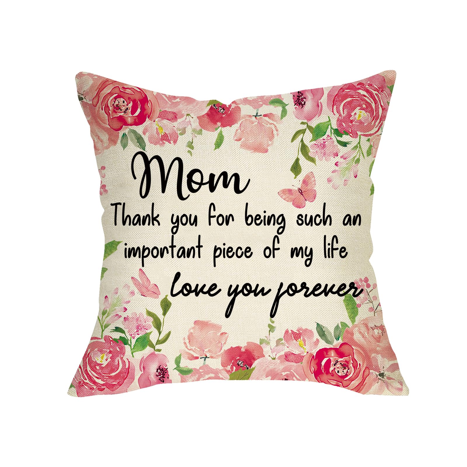 Fjfz to My Mom Gift from Daughter Son Floral Decorative Throw Pillow Cover 18 x 18 Rose Flowers