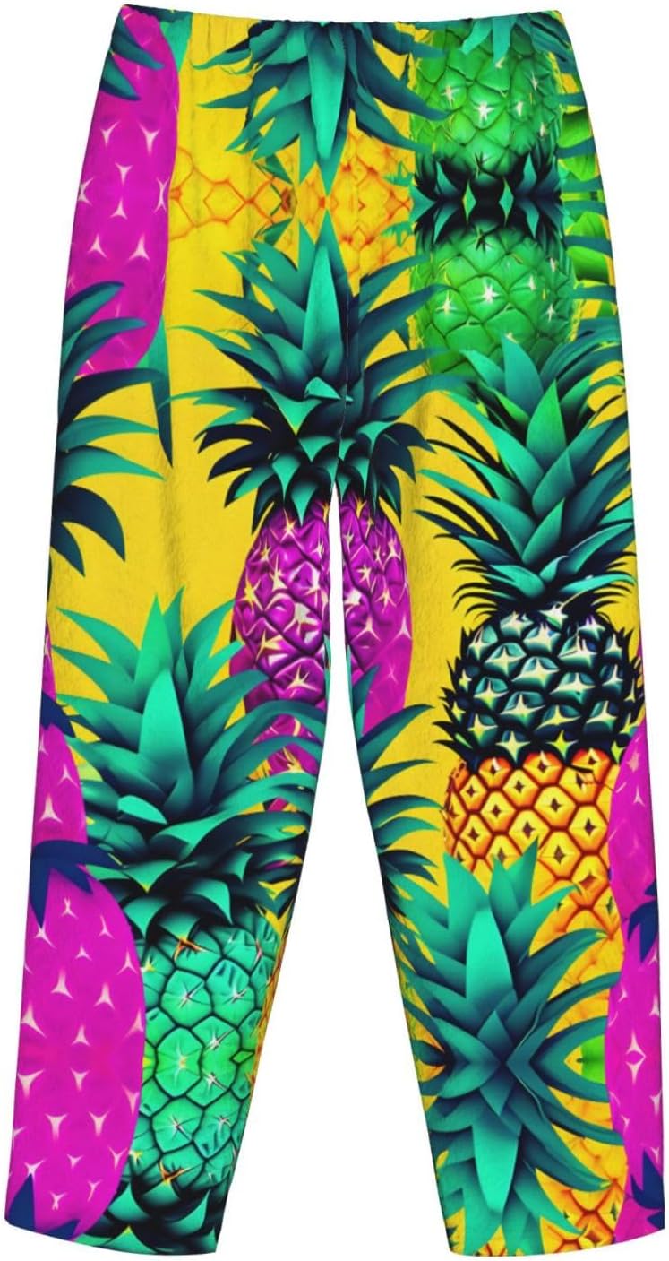 Colorful Pineapple Print Cozy Christmas Pajama Pants,Flannel Pajama Bottoms,Cater To Various Body Types