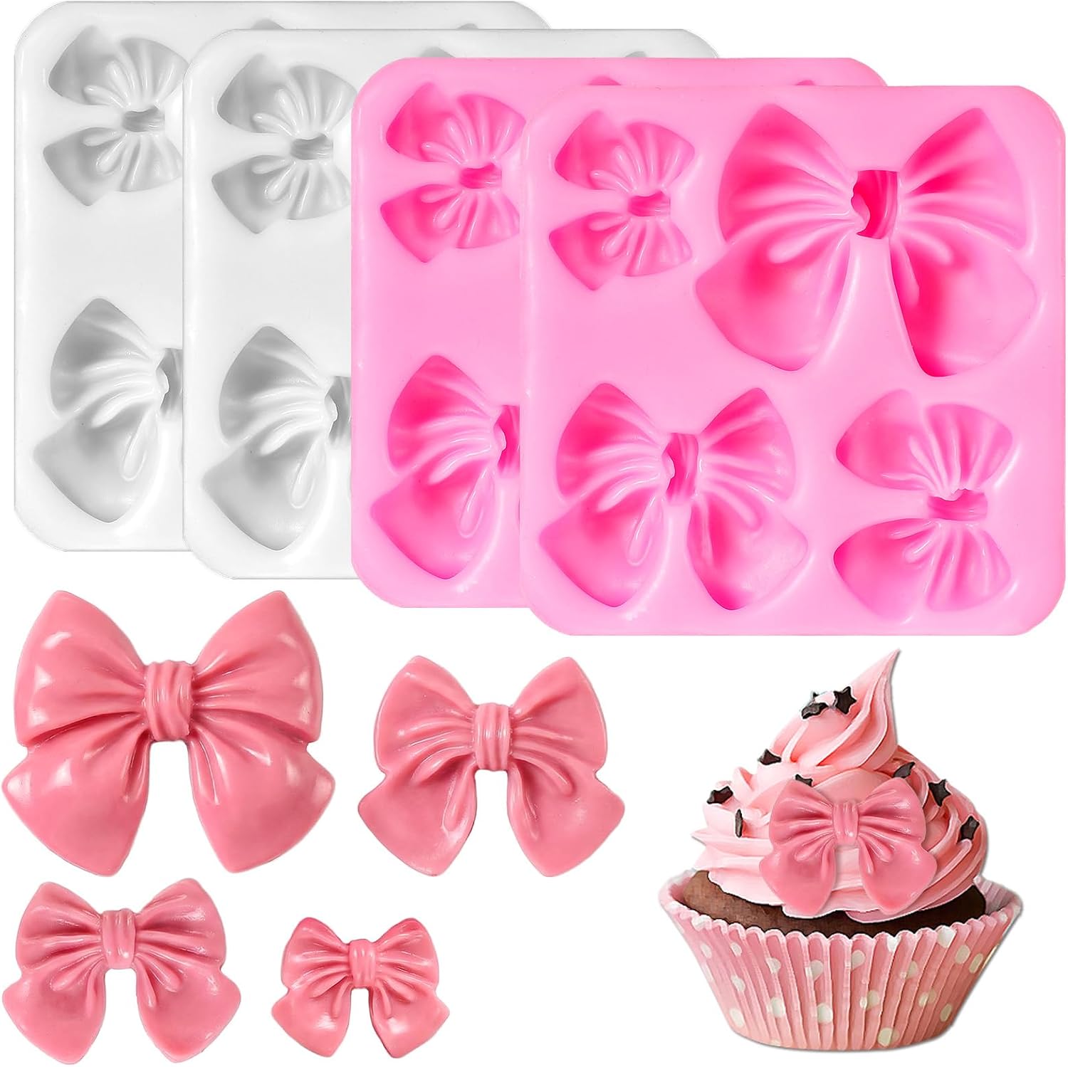 Bow Chocolate Mold, 4Pcs Bow Silicone Mold for Cake