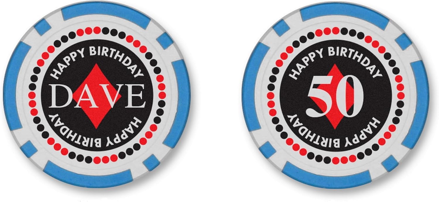 Happy Birthday Personalized Name & Age Poker Chips - Official Size and Weight