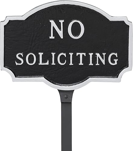 Montague Metal Products Placa de 4.5 x 7.15 pulgadas con estaca de césped de 17.5 pulgadas, diseño de Montague No Soliciting