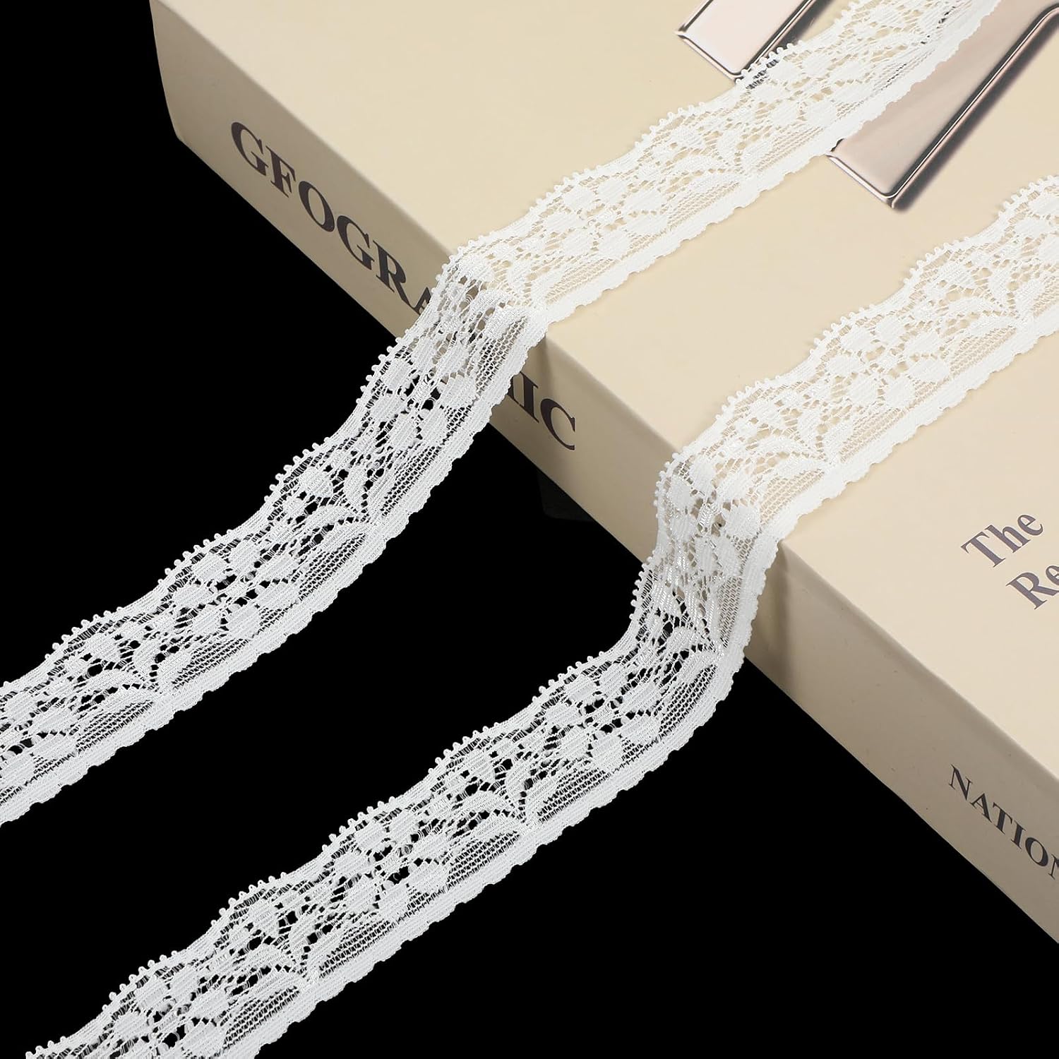 SHENLIU Elastic Lace Ribbon, 10 Yards 1 Inch Wide White Lace Trim Ribbon for Sewing Wedding Decor Crafts Gift Wrapping Hair Accessories