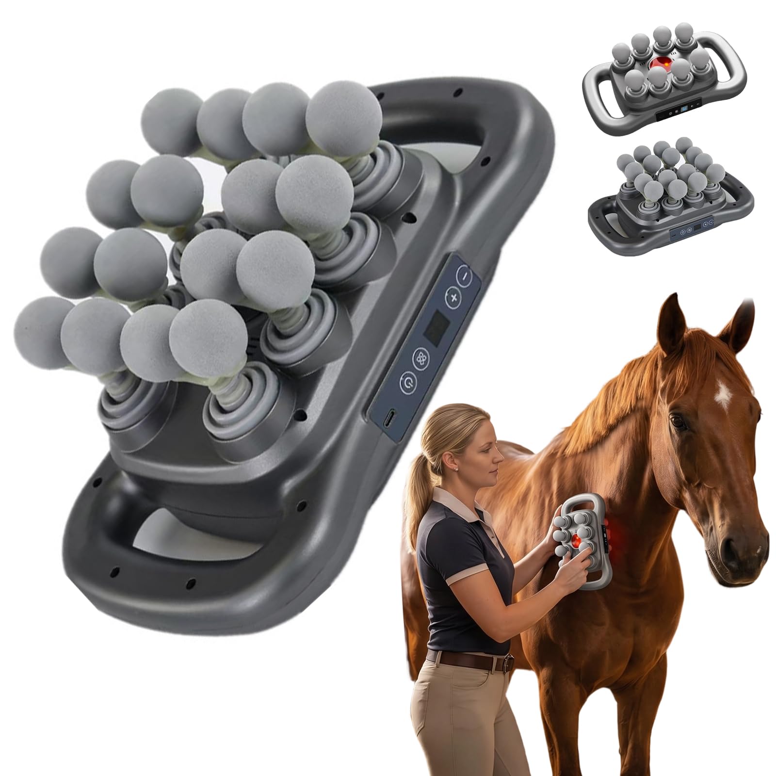Pistola De Masaje Con Luz Roja, Pistola De Fascia De Múltiples Cabezales For Caballos, Masajeador De Espalda De Caballo De Mano Con 3 Modos, 30 Niveles De Intensidad For Alivio Muscular