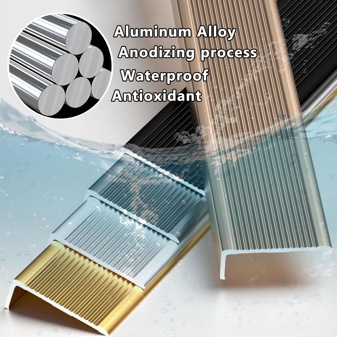 Aluminiowa antypoślizgowa osłona krawędzi stopnia, złota 47,2 cala, wodoodporna listwa krawędziowa schodów, matowa tekstura, 4/5/7 cm w kształcie litery L, stopnie schodów(120x5x3cm)