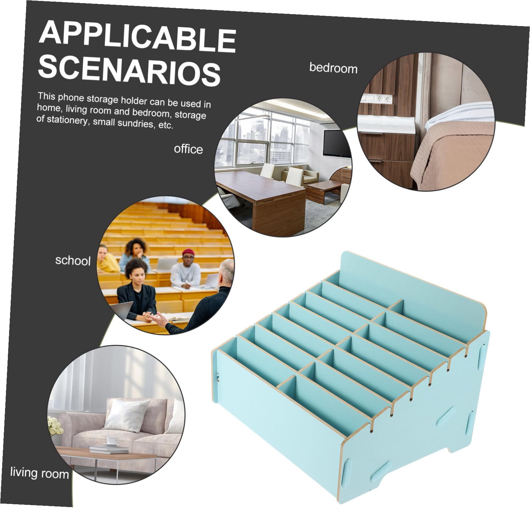Cabilock Caja Organizadora de Madera Soporte Múltiples Compartimentos y Almacenamiento para Teléfono Móvil Adecuado para Aula y Escritorio